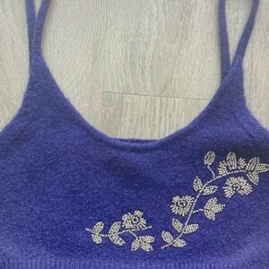 Zara Purple Beaded Floral Scoop Tank Top